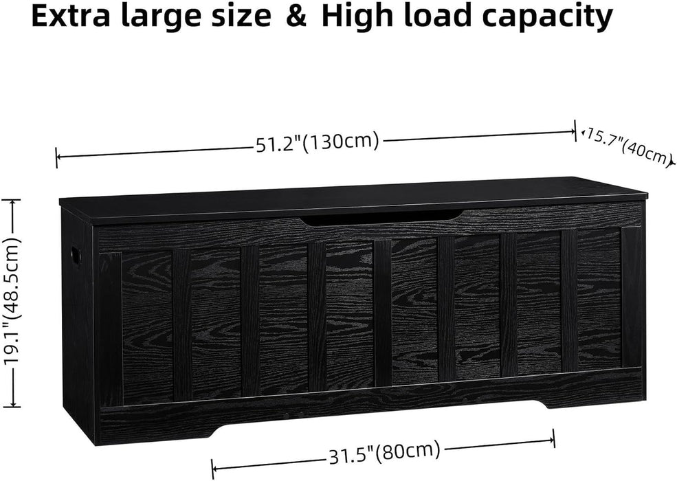 51.2" Storage Chest Extra Large,Storage Bench with 2 Safety Hinges,Shoe Bench,51.2 * 15.7 * 19.1 Inches,Wooden Trunk for Bedroom,Livingroom,Entryway,Supports 220 Lb,Easy Assembly(Black).