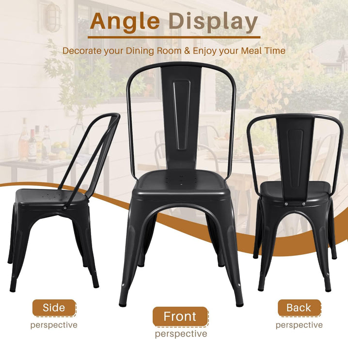 Metal Dining Chair Indoor-Outdoor Use Stackable Classic Trattoria Chair Chic Dining Bistro Cafe Side Metal Chairs Set of 4 (Black)