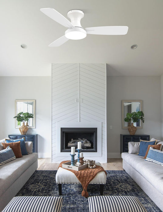 42 Inch Smart Ceiling Fan with Light, Low Profile Flush Mount with Remote Control, Ultra-Quiet Reversible DC Motor, 3 Color Temperatures & 6 Speed Dimmable Lighting for Bedroom, White