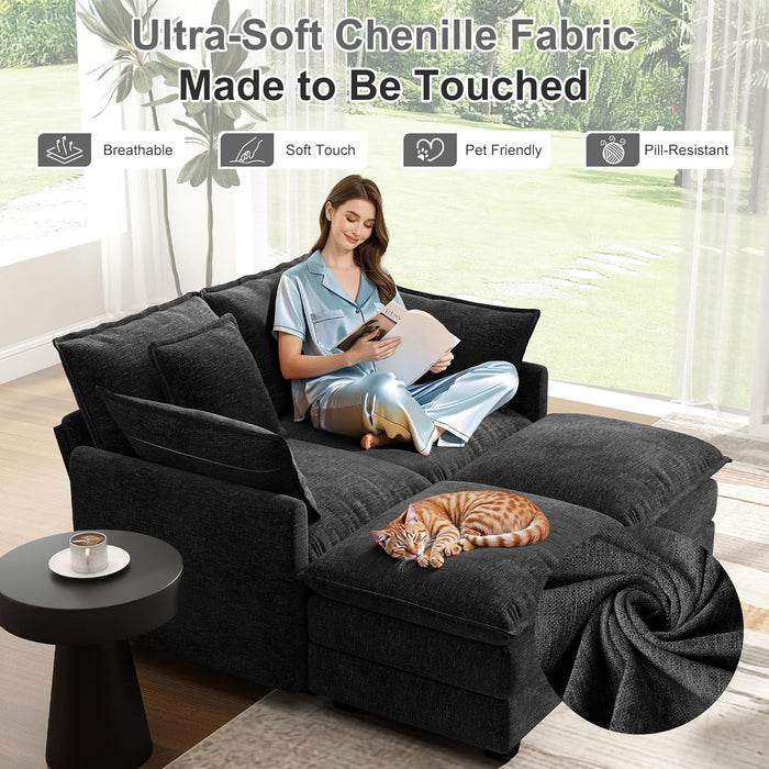 58 Inch Black Cloudlike Loveseat Removable Pillows