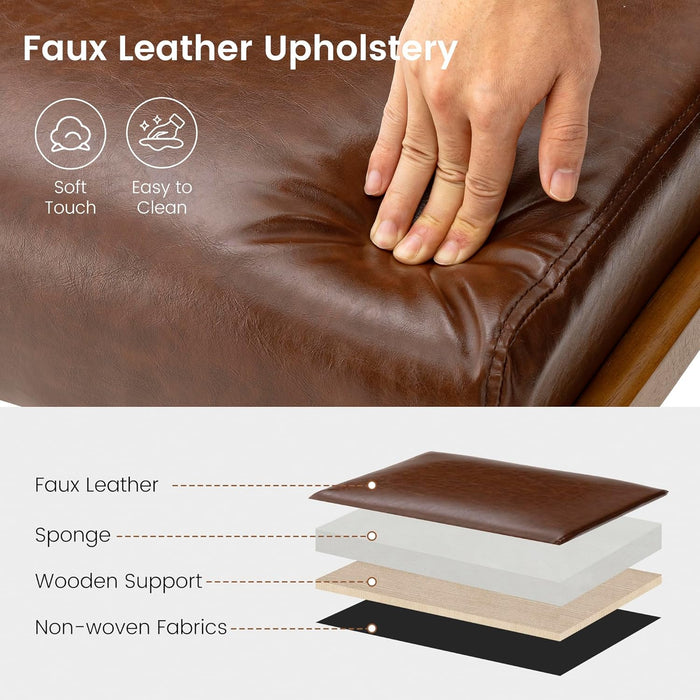 Rectangle Ottoman Bench Set of 2, Modern Coffee Leatherette Footstool with Walnut Rubberwood Legs for Living Room, Bedroom