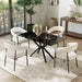 Modern Glass Dining Table Set for 4, 47" Small Rectangle Dining Room Table Chairs, Black Glass Kitchen Table & 4 off White Chenille Accent Arm Chairs for Kitchen, Small Apartment, Home