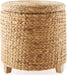 17" round Storage Ottoman with Lid - Natural, Handwoven Water Hyacinth Footstool for Living Room, Bedroom, Bathroom, Home Office