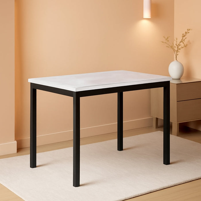 Noyes Metal Dining Table with Laminated Faux Marble Top, Off-White