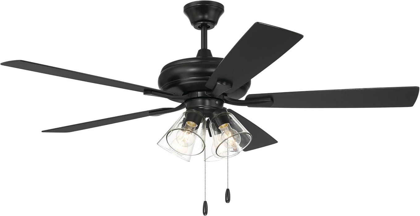 52" Eos 4 Light Ceiling Fan in Flat Black Finish with Reversible Flat Black/Greywood Blades