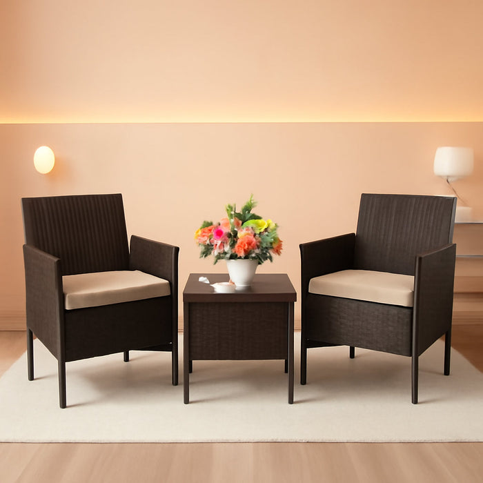 3-Piece Outdoor Wicker Conversation Bistro Set Outdoor Patio Porch Furniture Sets for Yard, Garden with 2 PE Rattan Wicker Chairs, 2 Cushions,1 Coffee Table