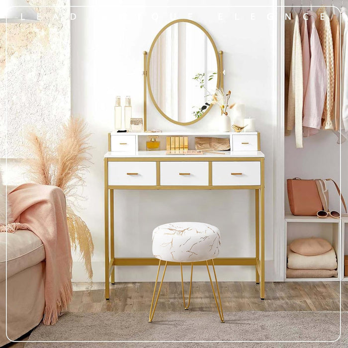 Vanity Stool, Gold Vanity Stools for Makeup Room, round Ottoman Foot Stool, Velvet Footrest Vanity Chair for Bathroom Vanity, Bedroom, Living Room, Entryway, Offices