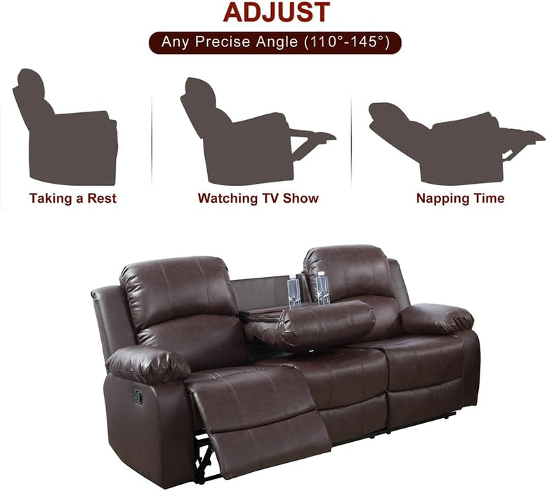 Living Room Furniture Set Leather Recliner Sofa Set Loveseat Chair Furniture Sofa Set for Living Room/Small Space/Rv/House/Office/Theater Seating (A-Brown Leather, Sofa(3Seater))