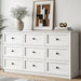 59" Wide White 9 Drawer Dresser for Bedroom with Black Metal Handle