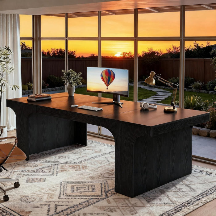 70.9-Inch Executive Desk, Large Wooden Computer Office Desk, Modern Writing Table Business Workspace Home Office Furniture with Arched Design, Black