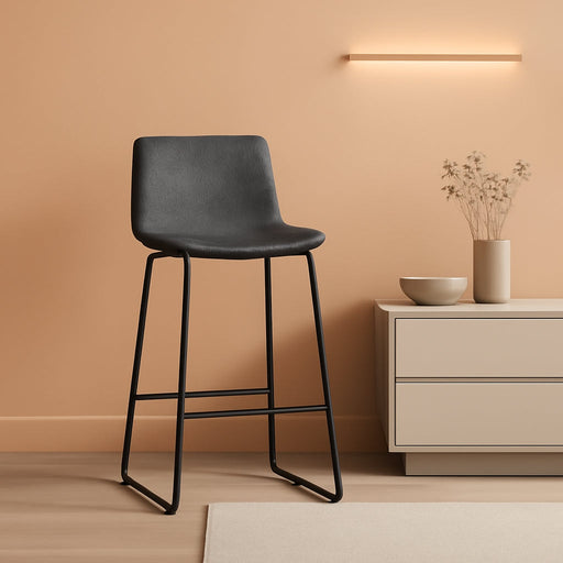 Bar Stools Set of 3, 26 Inches Counter Height Bar Stools with Back, Modern Faux Leather Barstools with Metal Legs and Footrest, Bar Chairs for Kitchens Island (Gray)