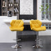 Breni Velvet Diamond Tufted Swivel Adjustable Height Barstools, Set of 2, Yellow