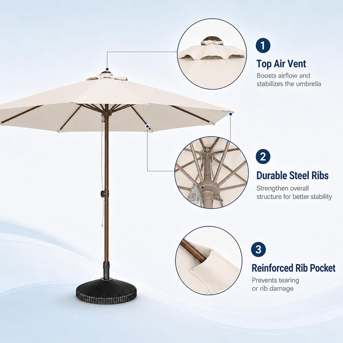 9FT Patio Umbrella, Outdoor Table Umbrella with Rope Pulley Lift, 3 Adjustable Heights, Market Umbrellas for Backyard, Pool and Deck, UPF50+