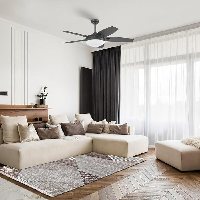 Ceiling Fans Carmel, 48 Inch Contemporary Indoor LED Ceiling Fan with Light, Remote Control, Dual Mounting Options, Dual Finish Blades, Reversible Motor - 51912-01 (Black)