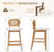 Rattan Bar Stools Set of 3, Upholstered Farmhouse Barstools with Woven Back, Boho Wood Kitchen Island Chairs, Comfy Counter Height Bar Chairs for Pub/Home Bar, Cream Faux Fur