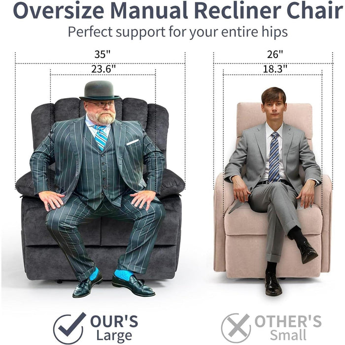 Grey Fabric Recliner with Overstuffed Cushions