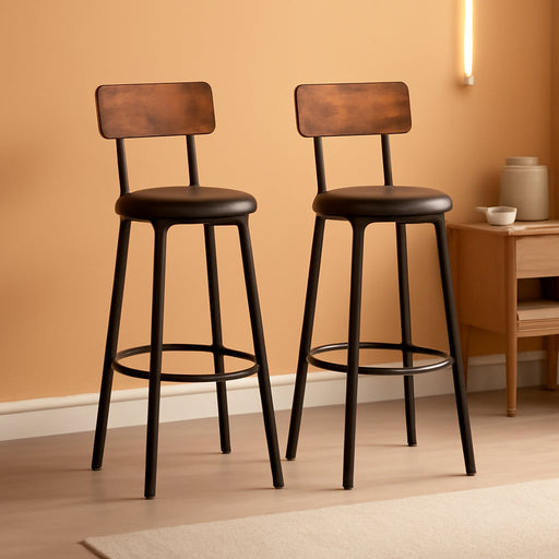VASAGLE Bar Stools Set of 2, Barstools 29.7 Inches with Back, Modern Basic | Bar Height Stools, Bar Chairs, Steel Frame, Easy Assembly, Rustic Brown and Black, BARNET Collection ULBC069B81