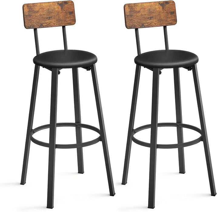 VASAGLE Bar Stools Set of 2, Barstools 29.7 Inches with Back, Modern Basic | Bar Height Stools, Bar Chairs, Steel Frame, Easy Assembly, Rustic Brown and Black, BARNET Collection ULBC069B81