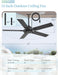 52 Inch Outdoor Ceiling Fan without Light, Waterproof IP65 Wet-Rated, Plug-In Black Ceiling Fan No Light, Remote Control with 6-Speed DC Motor, Hanging Fans with Cord for Patio Porch Gazebo