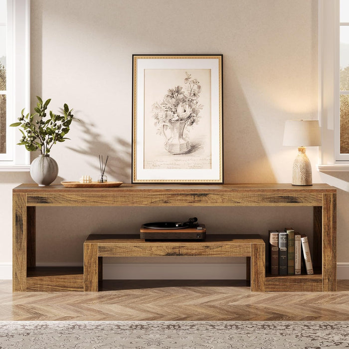 63-Inch TV Stand for 55/60/65/75-Inch Tvs, Farmhouse Entertainment Center with Open Storage Shelves, Wood Television Console for Living Room, Bedroom