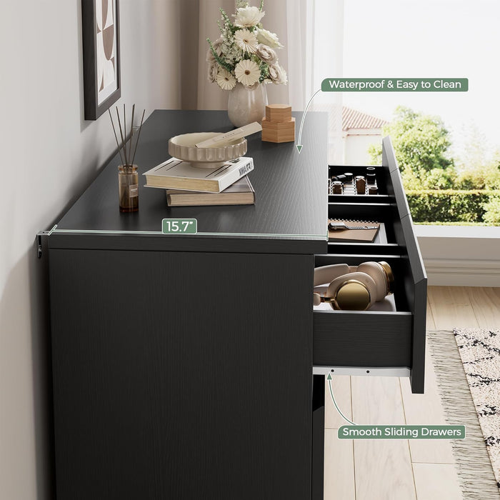Modern Black 7 Drawer Dresser for Bedroom, Simply Chest of Drawers, Wood Storage Dresser with Deep Drawers for Living Room Hallway Entryway, Black