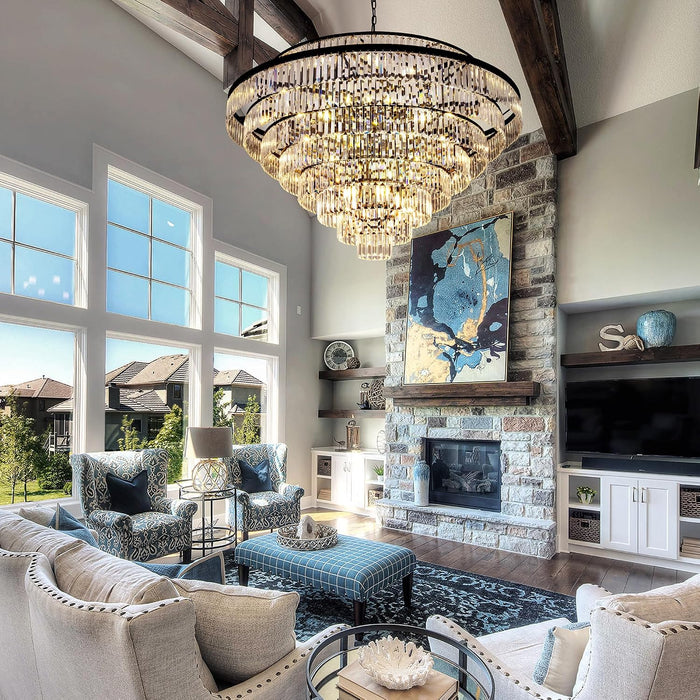 Large Crystal Chandelier, 48’’ Black Farmhouse Luxury Chandelier