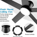 52" Flush Mount Low Profile Ceiling Fan, Black,6 Speeds DC Reversible Motor,Timing, Dimmable for Indoor, Patio,Porch, Garage, Shop