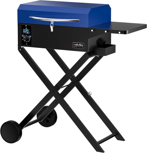 BBQ Wood Pellet Grill Smoker with Foldable Cart, Meat Probe, 2 Tiers Cooking Area, Portable Smoking Grilling Stove for Outdoor Patio Cooking, RV Camping Tailgating, Blue GS342