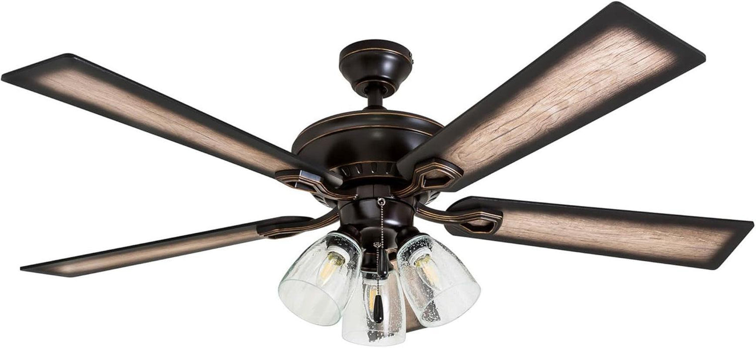 Glenmont, 52 Inch Farmhouse LED Ceiling Fan with Light, Pull Chain, Three Mounting Options, Dual Finish Blades, Reversible Motor - 40278-01 (Oil-Rubbed Bronze)