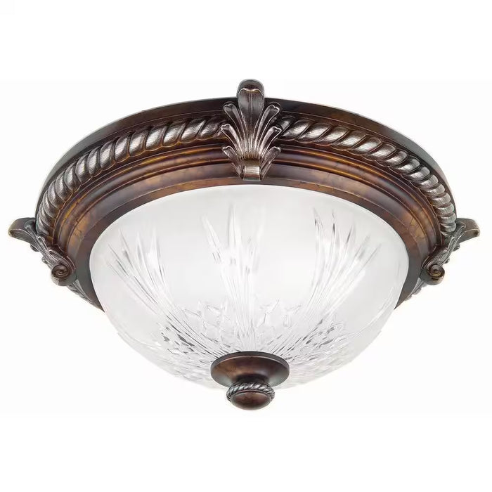 Bercello Estates 15 In. 2-Light Volterra Bronze Flush Mount with Etched Glass Shade