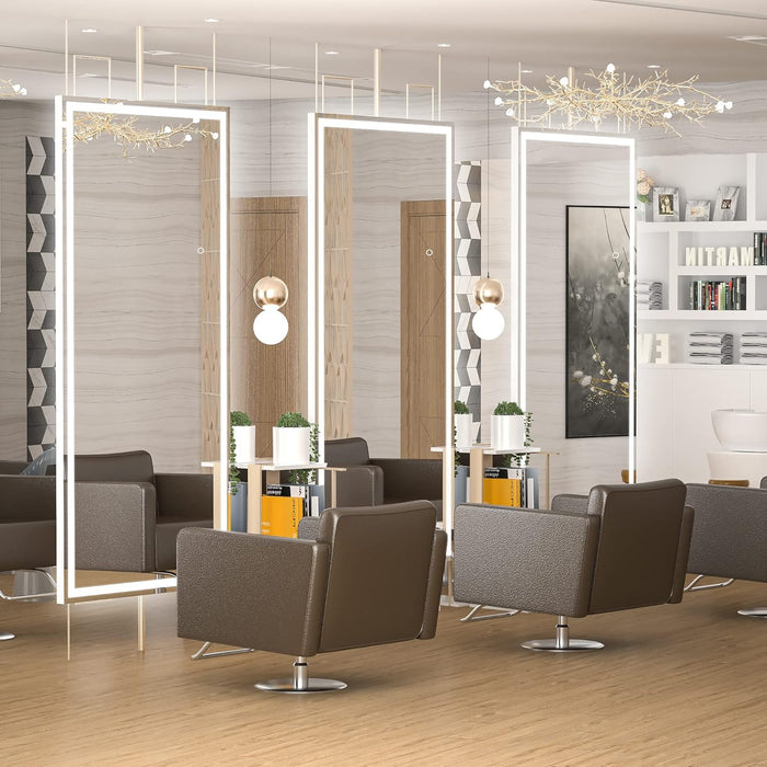 Full Length Mirror with Lights, 71" X 32" LED Lighted Floor Standing, Full Body Dressing Hanging Mounted Mirror, Dimmable, Tempered Glass, Safe to Use, Square White