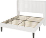 Queen Size Velvet Bed Frame/Vertical Channel Tufted Wingback Headboard/Upholstered Platform Bed/Strong Wooden Slats/No Box Spring Needed/Easy Assembly/White