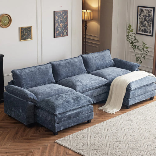 120" W Sectional Sofa U Shaped Couch with Double Chaise Chenille Sleeper Set with 3 Oversized Seats Gray-Blue