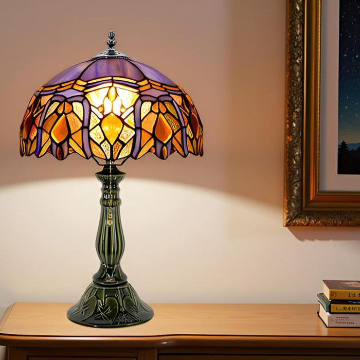 Tiffany Style Stained Glass Table Lamp 18.5 Inch - Purple Jewelry
