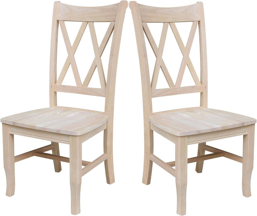 Set of Two Solid Parawood Dining Chairs, Traditional Double X-Back, Armless, Premium, Diy-Ready for Custom Kitchen/Dining/Accent Spaces, Unfinished