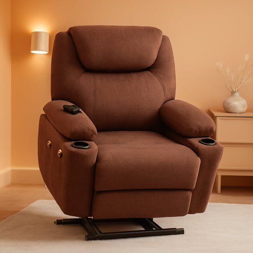 Large Power Lift Recliner Chair Sofa with Massage and Heat for Big and Tall Elderly People, 3 Positions and USB Ports, Extended Footrest, Fabric 7516 (Large, Coffee)