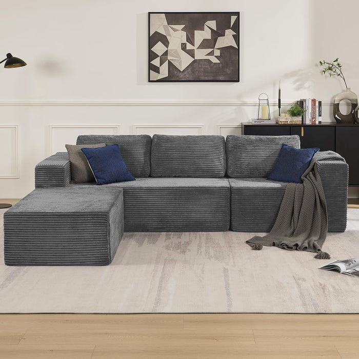 106 Inches Modular Sectional Sofa RightFacing Grey