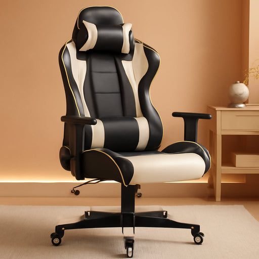 Gaming Chair, Office Chair High Back Computer Chair Leather Desk Chair Racing Executive Ergonomic Adjustable Swivel Task Chair with Headrest and Lumbar Support (White)