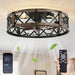 20" Caged Ceiling Fan with Light, App&Remote Control, Small Flush Mount Farmhouse Fan Lights, Low Profile Rustic Bladeless Ceiling Fan Fixtures for Bedroom, Kitchen-Black Gold Color