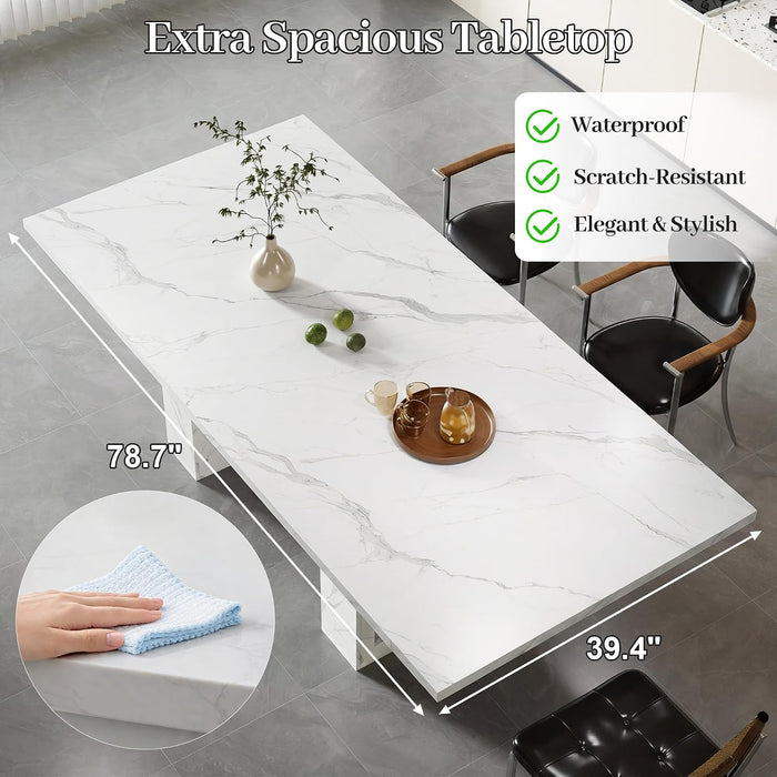 51"-78" Extendable Dining Table for 4-8, White Faux Marble Dining Table | Modern Kitchen Table with Hidden Storage, Rectangle Dinner Tables for Dining Room Kitchen Living Room (White Marble)
