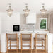 12.6" Modern Chandelier Farmhouse 4 Light Geometric Cage Pendant Hanging Lighting Fixture Adjustable Height Brushed Nickel and Wood Grain Finish for Dining Room Living Room Foyer