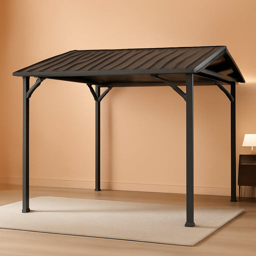 12X6Ft Hardtop Gazebo, All-Weather Outdoor BBQ Canopy with Sloping Steel Roof, Grill Gazebo with 2 Side Shelves & Hooks, Permanent Metal Gazebo for Patio, Backyard, Deck