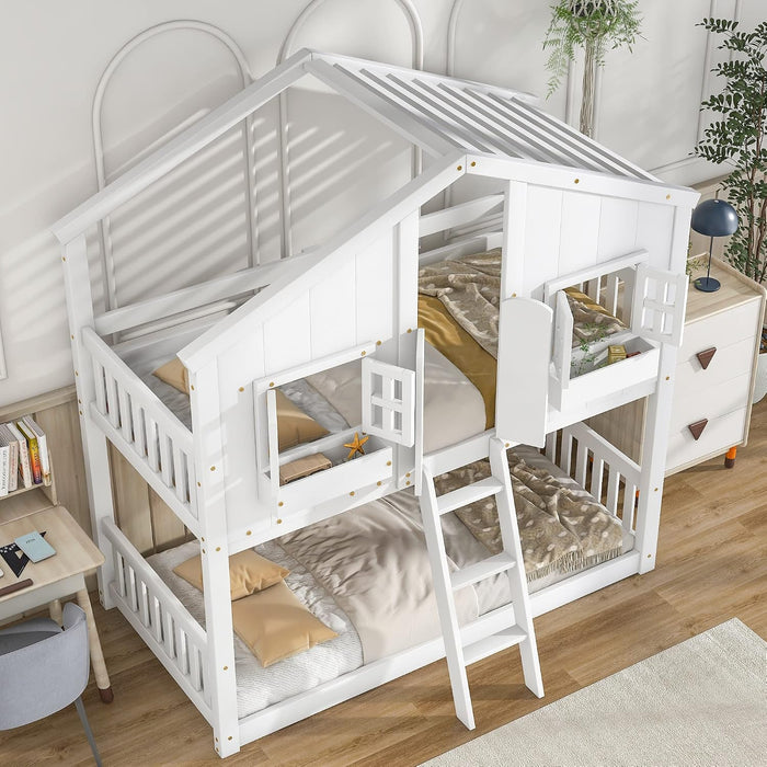 White PremiumQuality Pinewood Luxury Twin Bunk Bed