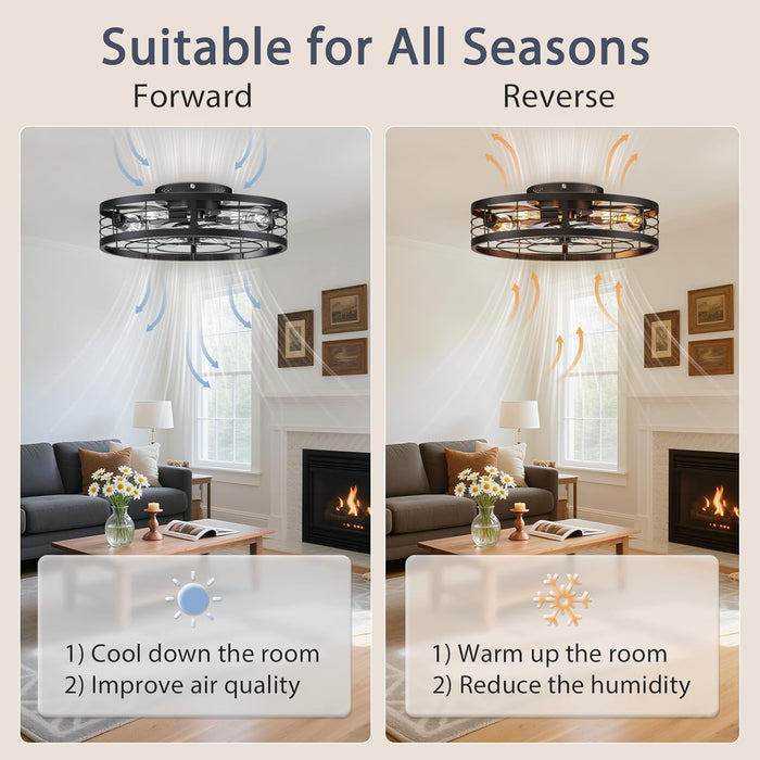 Modern Black Caged Fandelier Low Noise Ceiling Fan