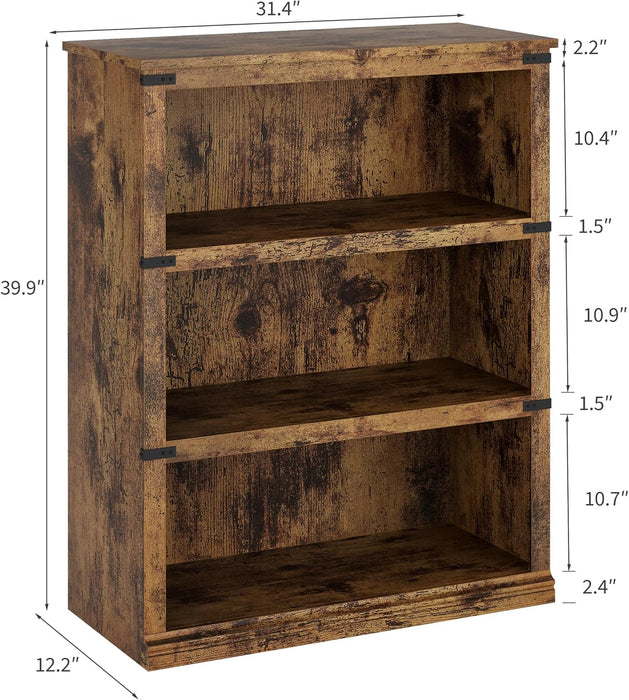 3 Tier Bookcase, Farmhouse Book Shelf with Storage, Low Book Case Wooden 3 Shelf Bookcase for Home Office, Living Room, Bed Room -Vintge | Low Book Case Wooden 3 Shelf Bookcase for Home Office, Living Room, Bed Room -Vintge