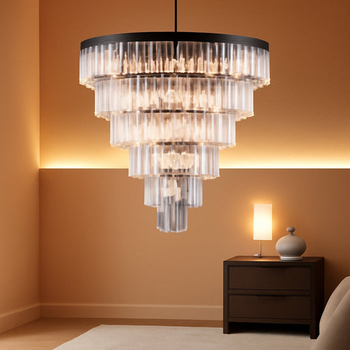 Large Crystal Chandelier for High Ceiling, 40 Inch 7-Tier Modern Black Crystal Chandeliers Lighting Fixture, round Light for Entryway Staircase Foyer Living Dining Room (Black, 40 Inches)