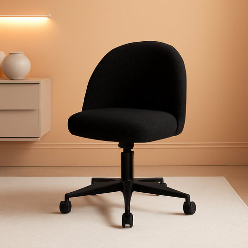 Candy Chair Armless Cute Desk Chair,Comfy Small Office Chair with Wheels,Vanity Chair with Lumbar Support,Teddy Adjustable Rolling Swivel Computer Task Chair for Home Office,Bedroom,Jet Black