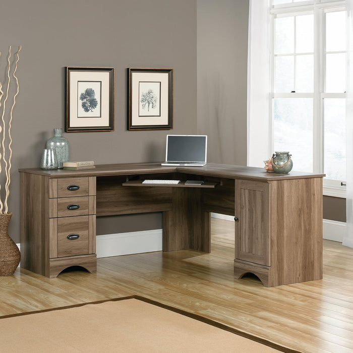 Harbor View Computer Desk, 66.14"D X 66.14"W X 30.28"H , Salt Oak Finish