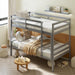 Bunk Bed Twin over Twin, Solid Wood Bunk Bed with Sturdy Ladder & 12 Inch Safety Guard Rails, Twin Size Wood Bed Frame for Dormitory, No Box Spring Needed, Bunk Beds for Kids Teens,Grey