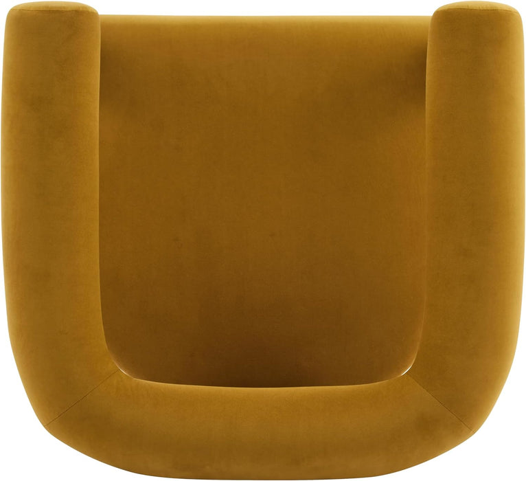 Luxurious Mustard Velvet Barrel Chair Solid Walnut